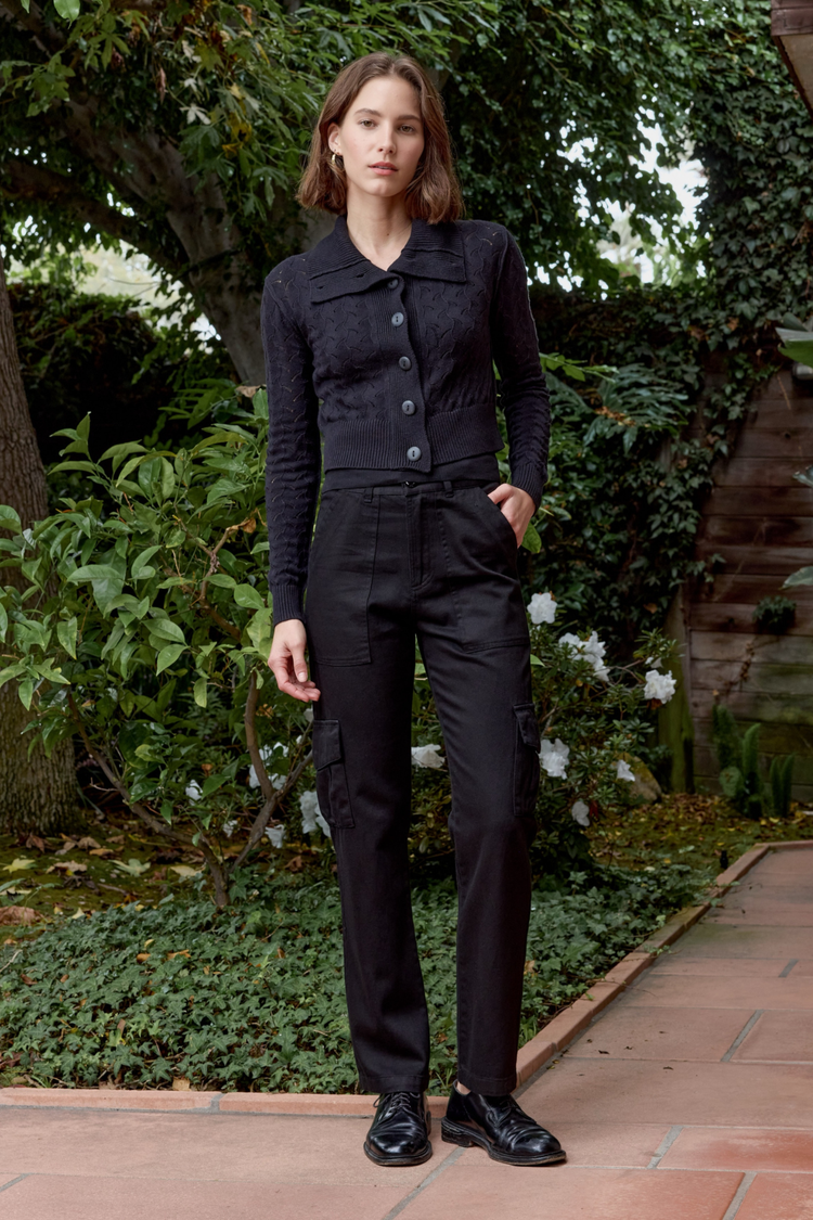 NSF Dame Viscose Blend Crochet Cardigan - Black