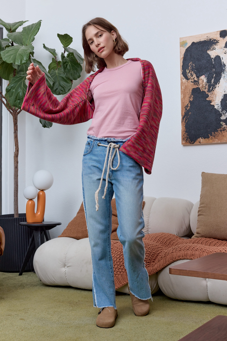 NSF Emma Painted Cotton Shrug Sweater- Red