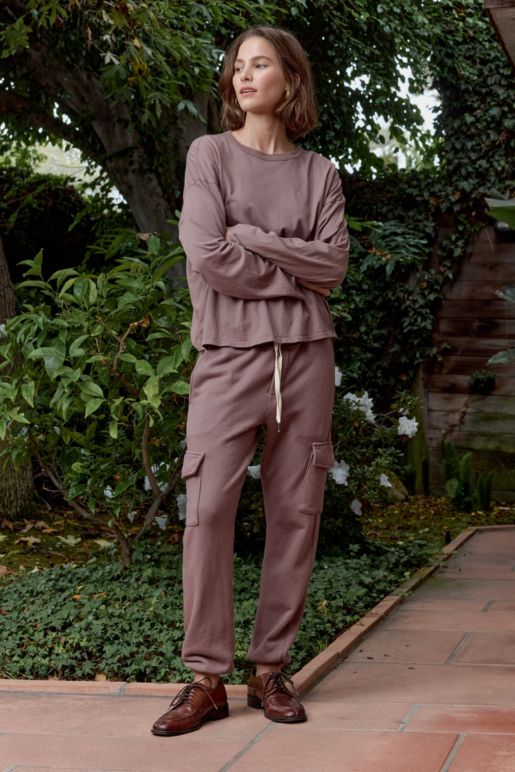 NSF Loffler Boxy Fine Jersey Tee - Deep Taupe