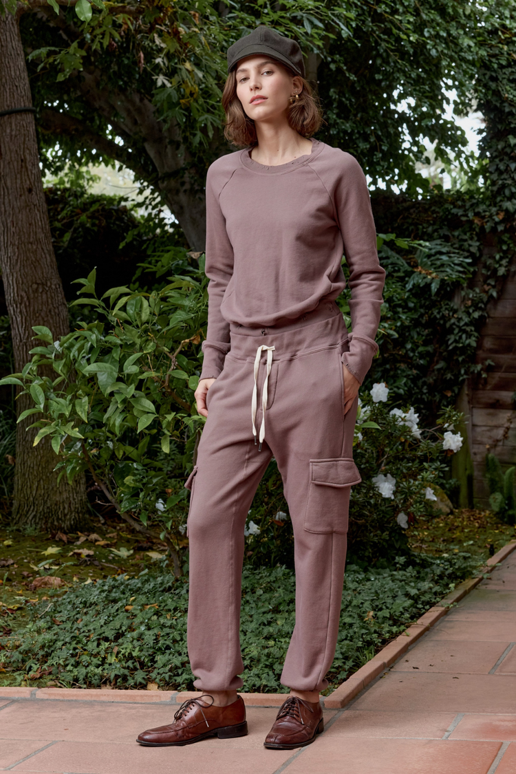 NSF Saguro Chic Distressed Loop Terry Sweatshirt - Deep Taupe