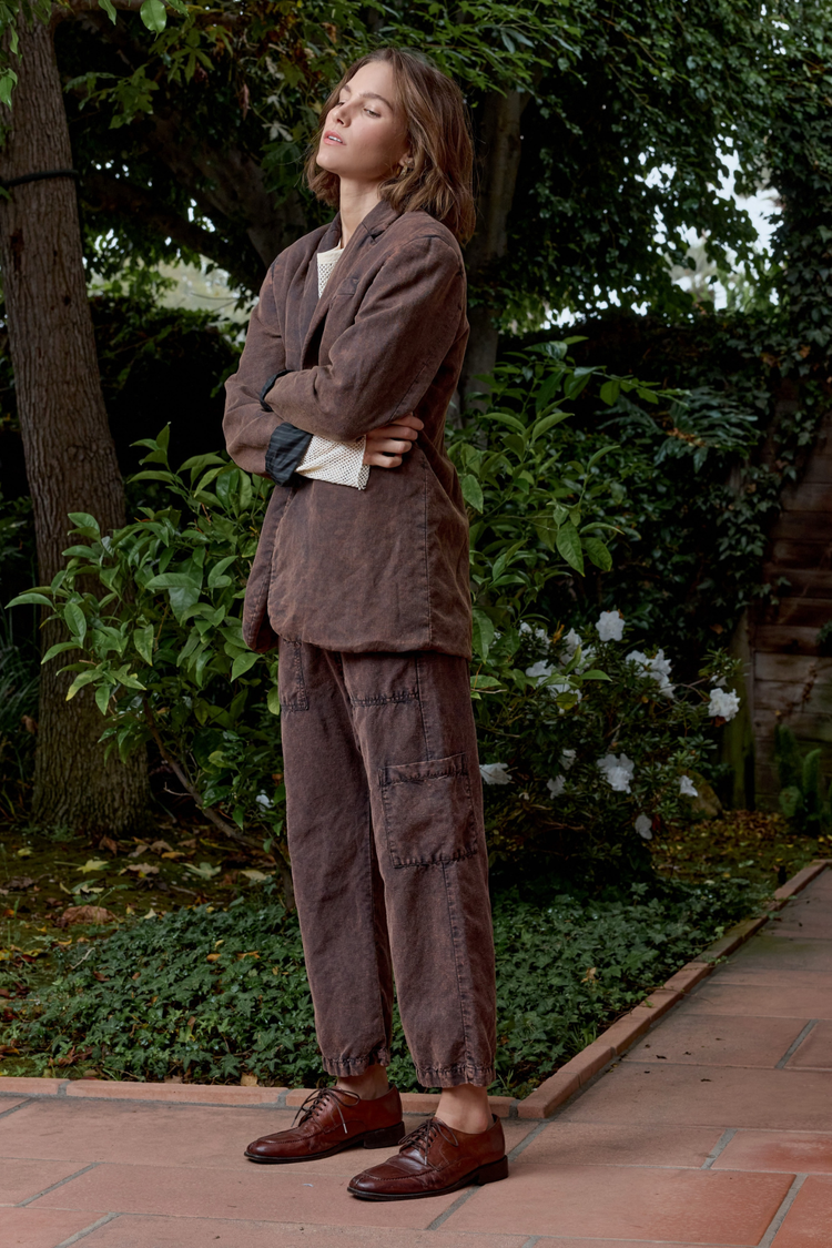 NSF Seville Linen Cotton Oversized Blazer - Rusty Storm