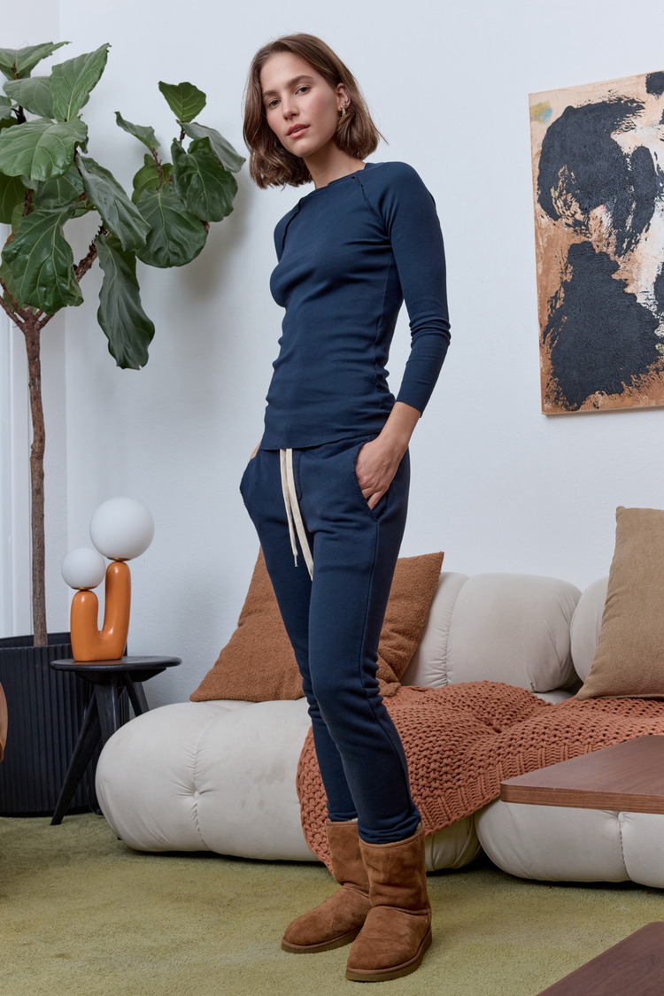 NSF Aria Fitted Baby Rib Raglan Tee - Eclipse