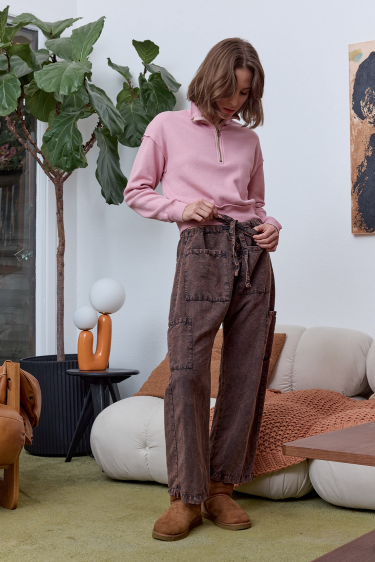 NSF Carlson Linen Cotton Tie Pant - Rusty Storm