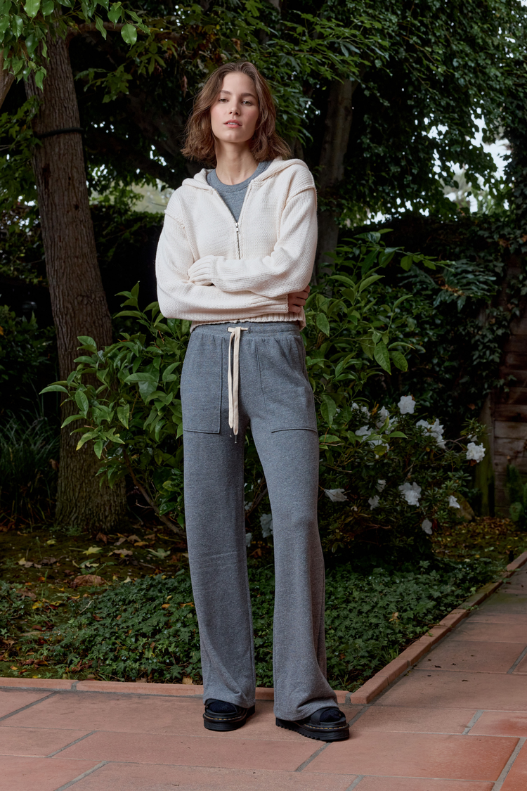 NSF Franky Wide Leg Melange Terry Sweatpant - Charcoal Heather Gray