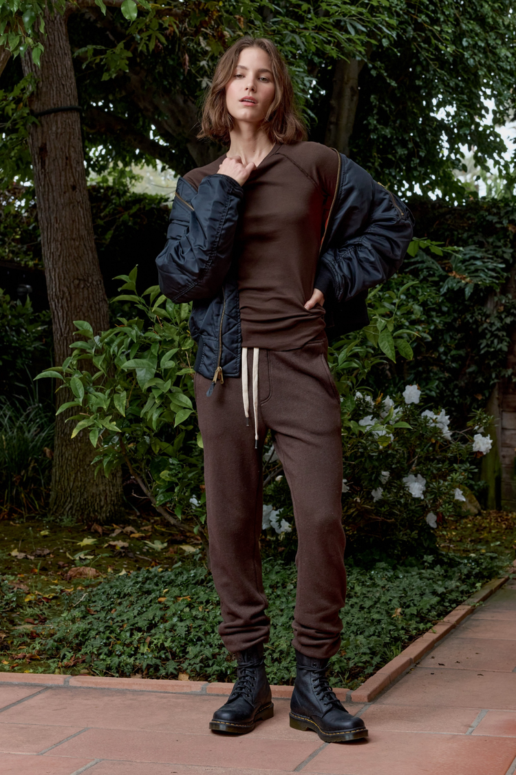 NSF Aria Fitted Baby Rib Raglan Tee - Coffee