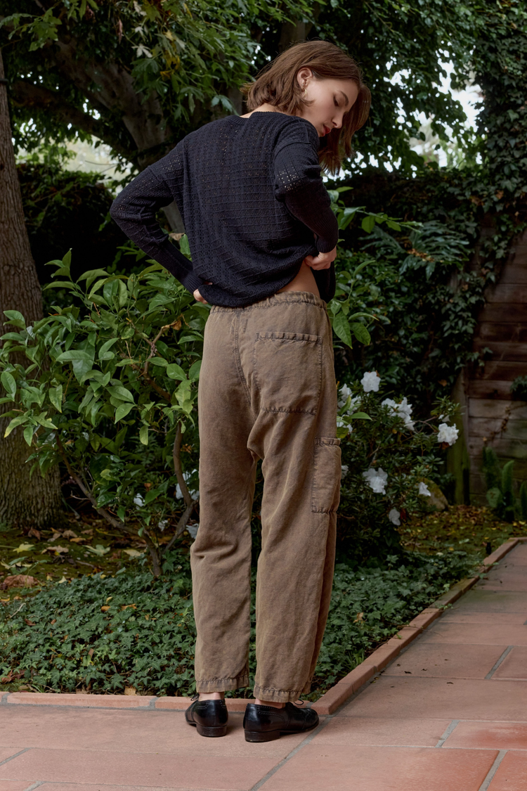 NSF Carlson Linen Cotton Tie Pant - Olive Storm