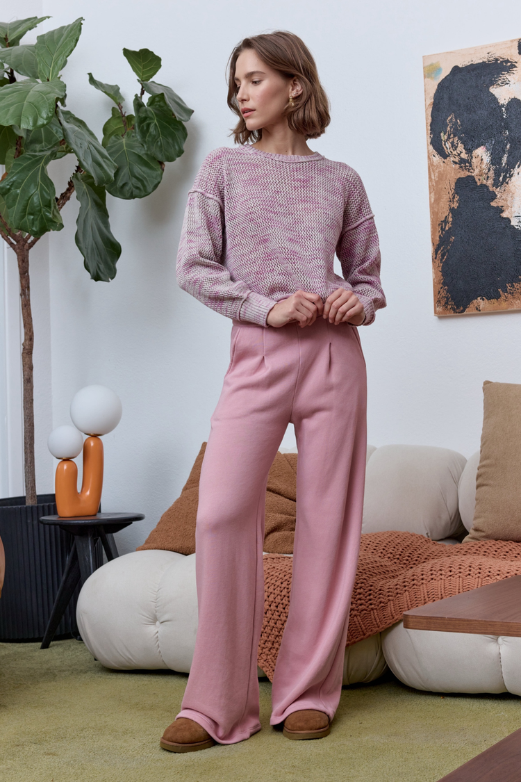 NSF Livia Painted Cotton Crew Sweater - Lavender