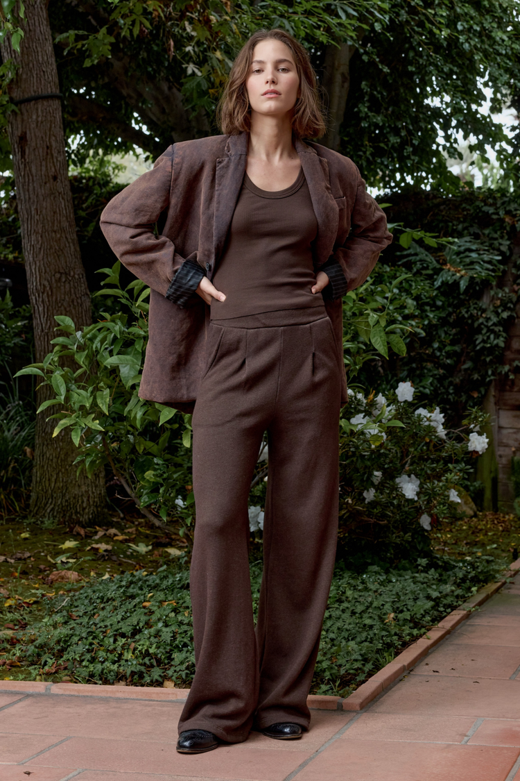 NSF Louis Pleated Wide Leg Cloud Fleece Pant - Coffee