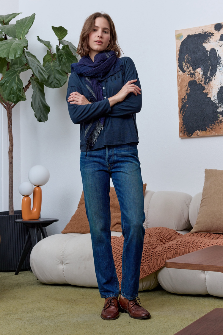 NSF Hazel Boxy Slub Jersey Henley - Eclipse