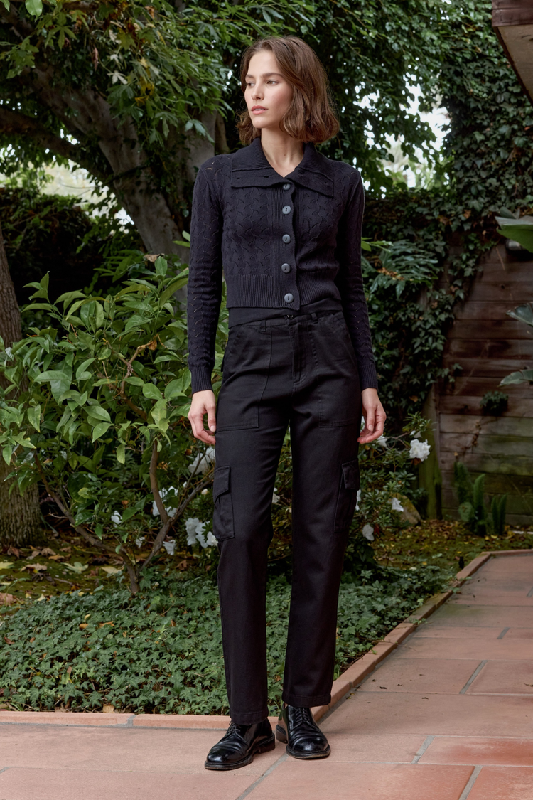 NSF Dame Viscose Blend Crochet Cardigan - Black