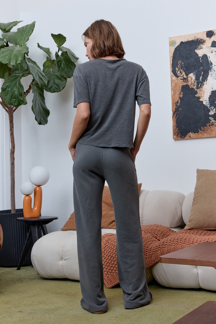 NSF Franky Wide Leg Loop Terry Sweatpant - Faded black