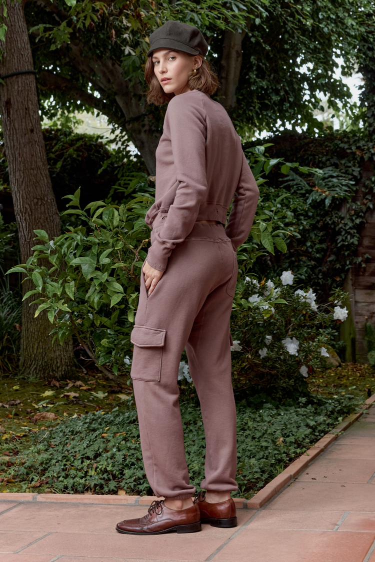 NSF Saguro Chic Distressed Loop Terry Sweatshirt - Deep Taupe