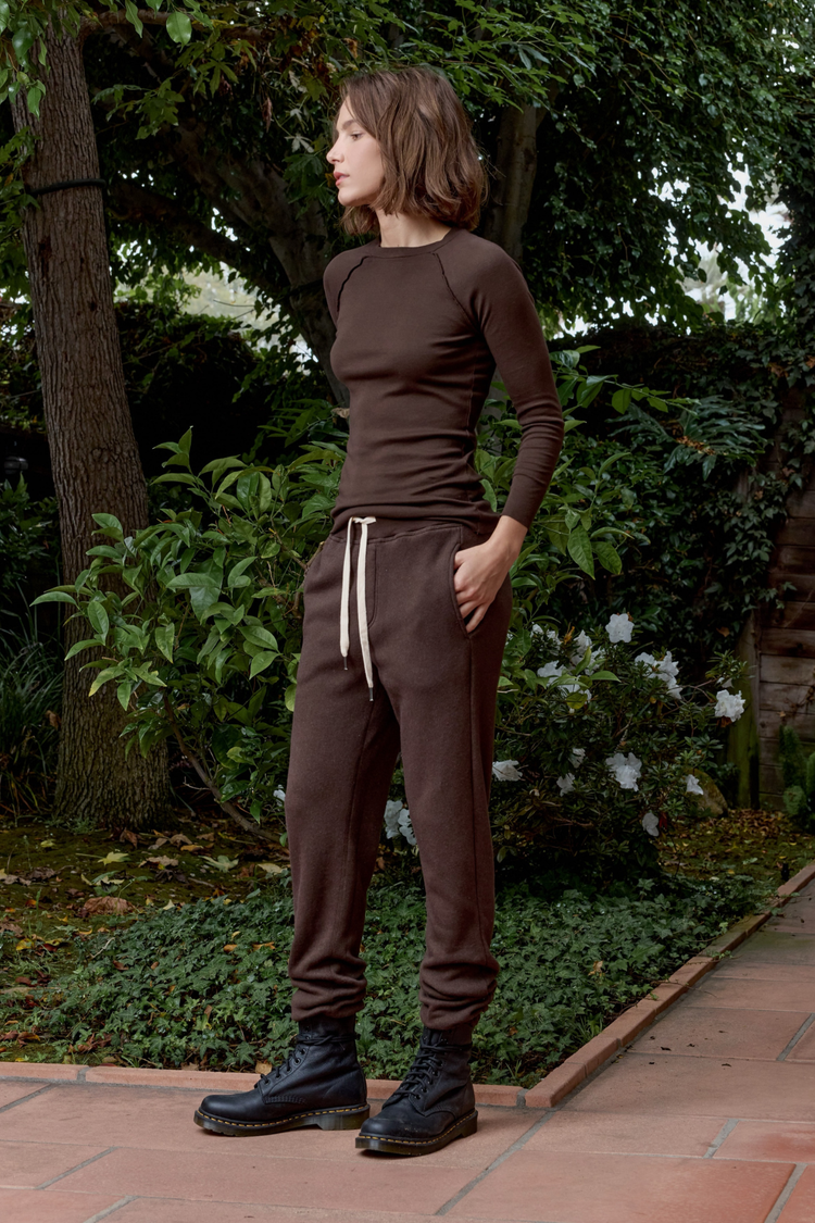 NSF Aria Fitted Baby Rib Raglan Tee - Coffee