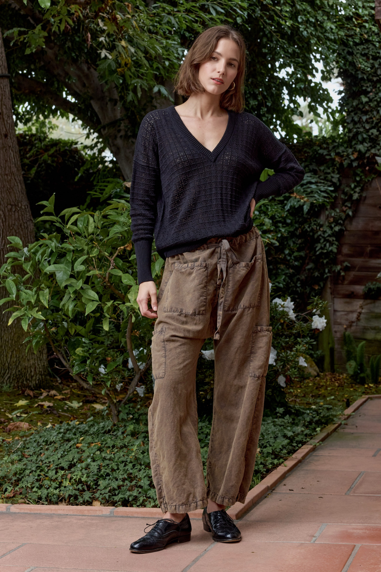 NSF Carlson Linen Cotton Tie Pant - Olive Storm