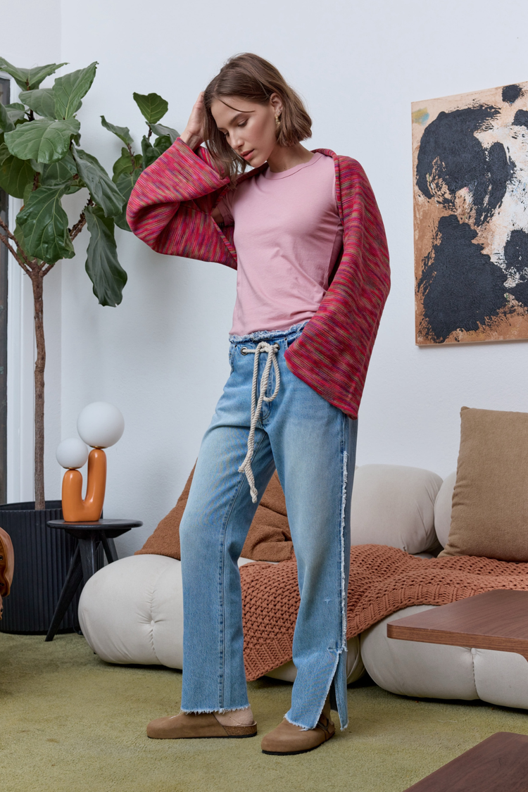 NSF Emma Painted Cotton Shrug Sweater- Red