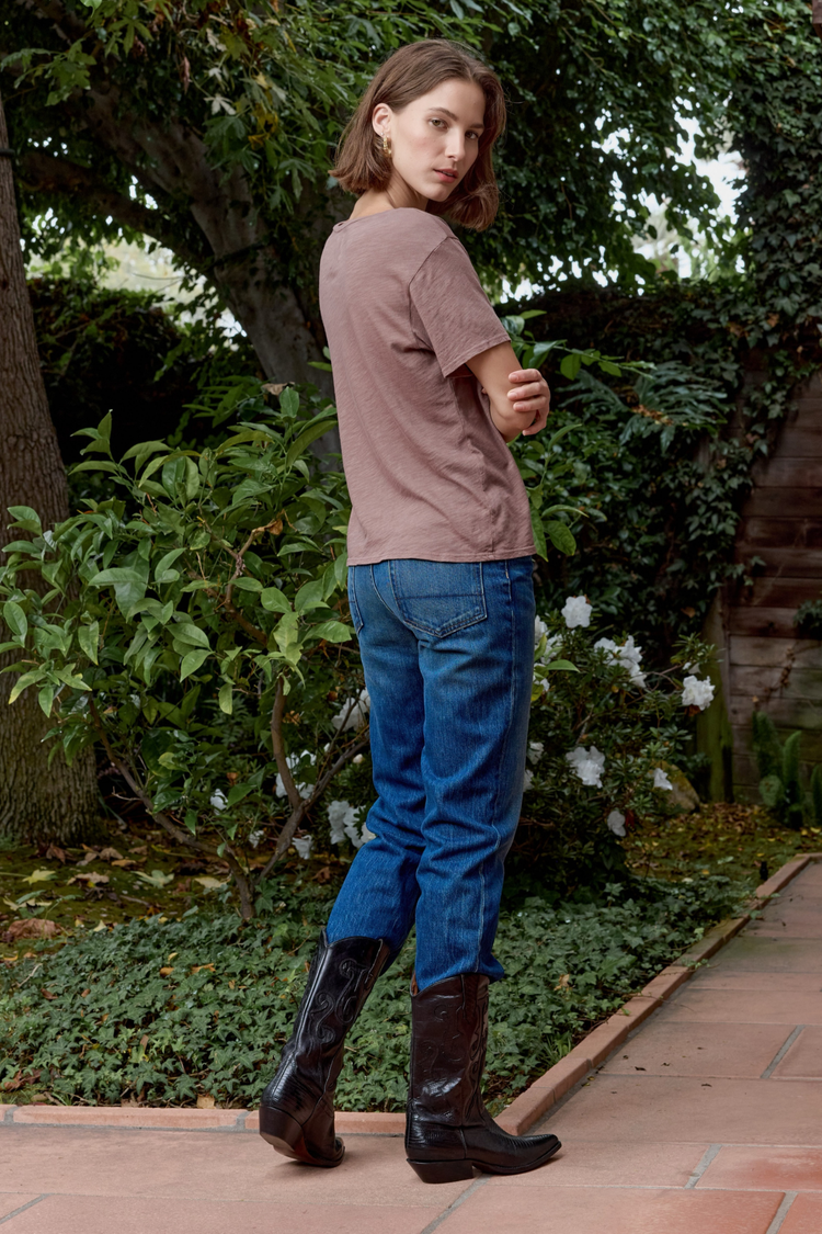 NSF Layla Relaxed V Neck Slub Jersey Tee - Deep Taupe