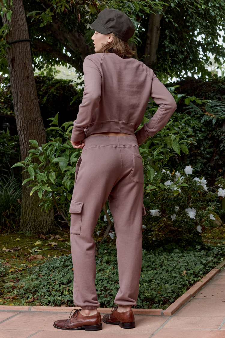 NSF Saguro Chic Distressed Loop Terry Sweatshirt - Deep Taupe