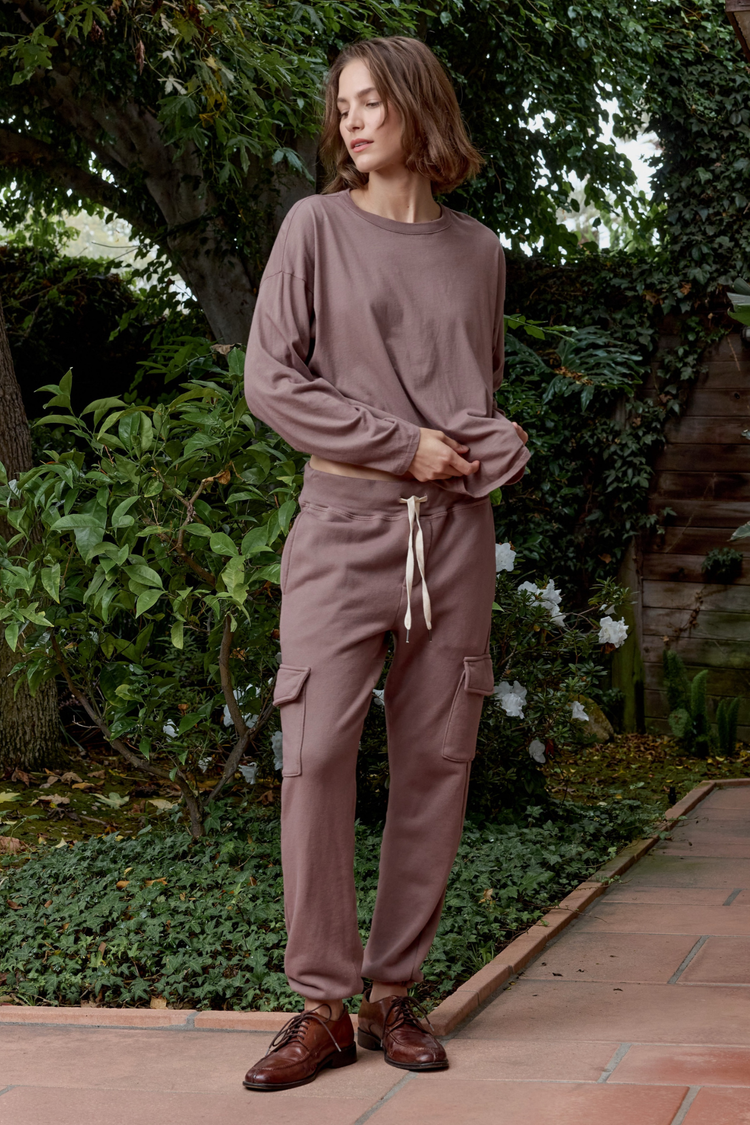 NSF Loffler Boxy Fine Jersey Tee - Deep Taupe