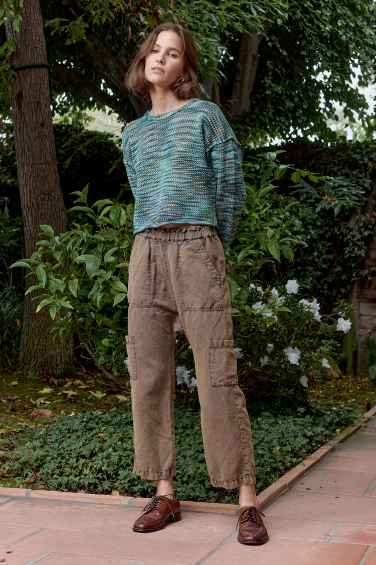 NSF Livia Painted Cotton Crew Sweater - Teal