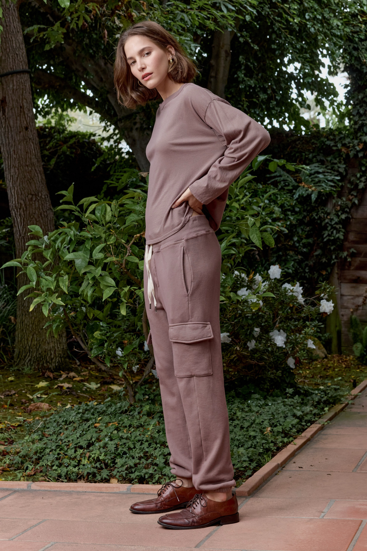 NSF Loffler Boxy Fine Jersey Tee - Deep Taupe