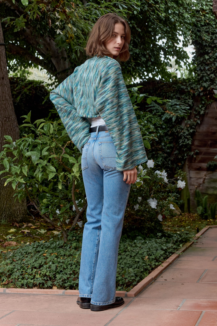 NSF Emma Painted Cotton Shrug Sweater- Teal