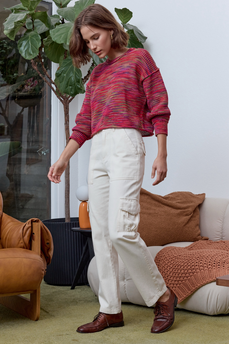 NSF Livia Painted Cotton Crew Sweater - Red