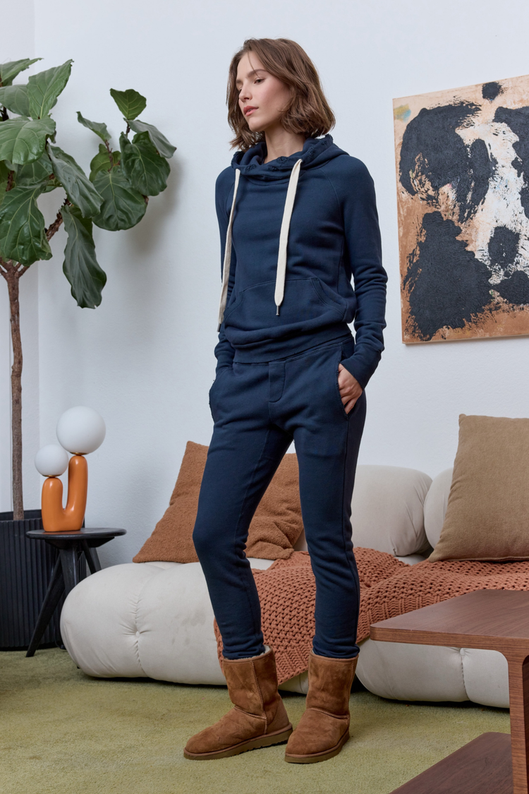 NSF Lisse Fitted Distressed Loop Terry Hoodie - Eclipse