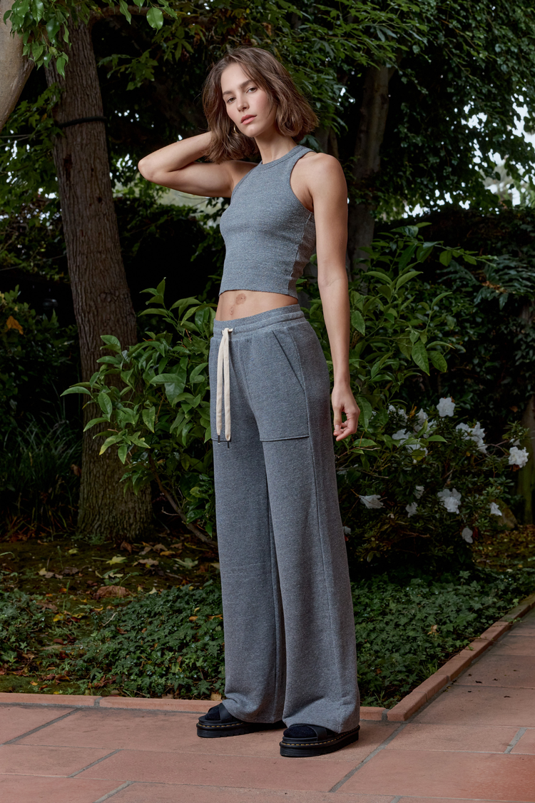 NSF Amaya Fitted Crop Melange Rib Tank - Charcoal Heather Gray