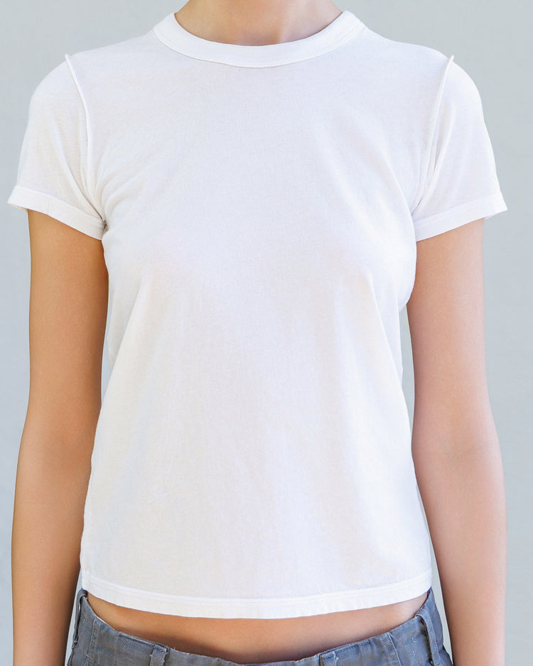 Alessi Fine Jersey Tee - Pearl on model, showcasing its slim fit and lightweight design.