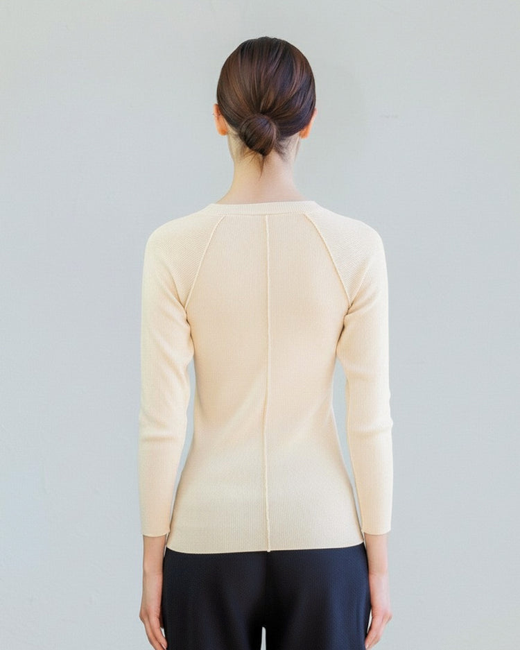 Back view of the Aria Rib Raglan Tee - Drift highlighting the fitted design and raglan sleeves.