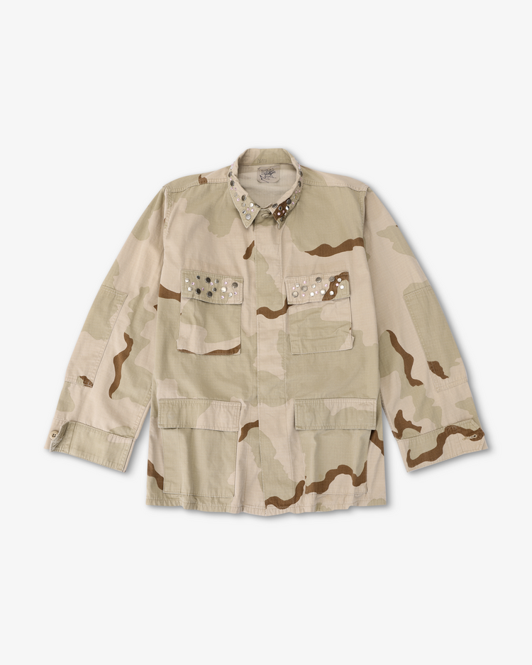 Austin Studded Twill BDU Unisex Jacket - Desert in camouflage design with studded details and front cargo pockets.