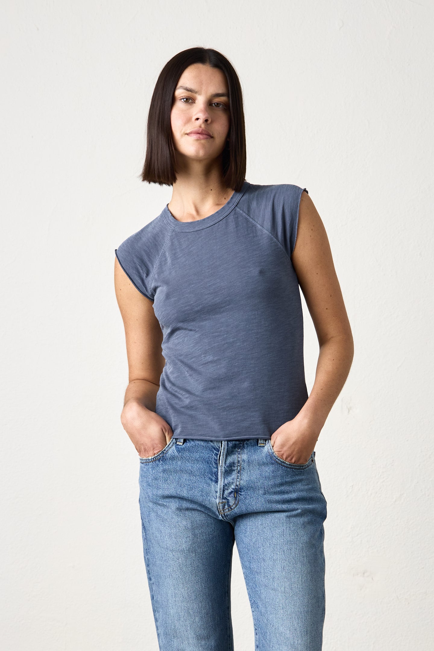 CHLOE FITTED RAGLAN CREW TEE / HEATHER INDIGO