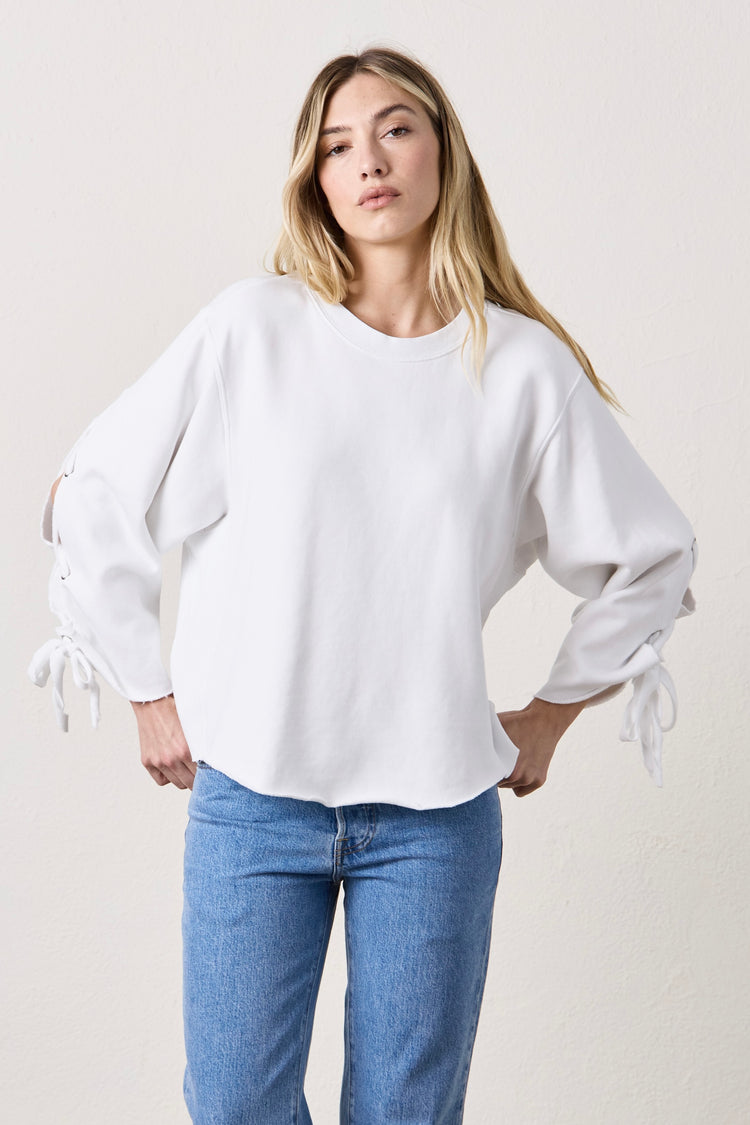 NSF Hendricks Lace Back Cozy Fleece Sweatshirt - White