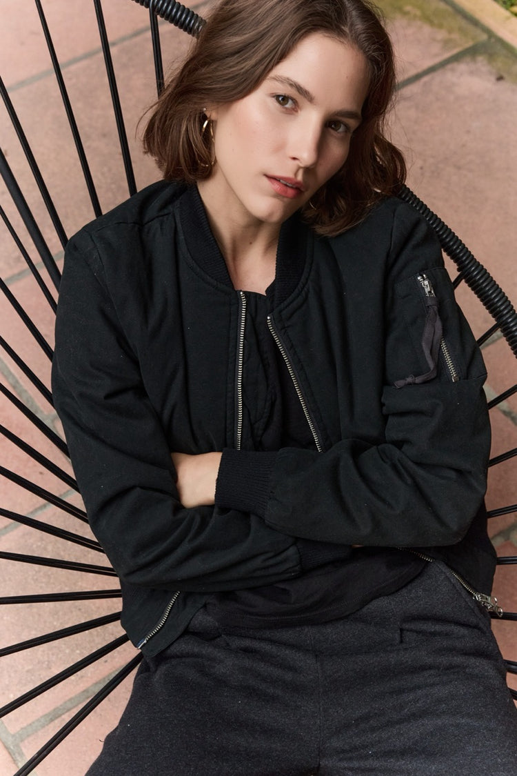 NSF Reyes Shrunken Quilted Canvas Bomber - Black