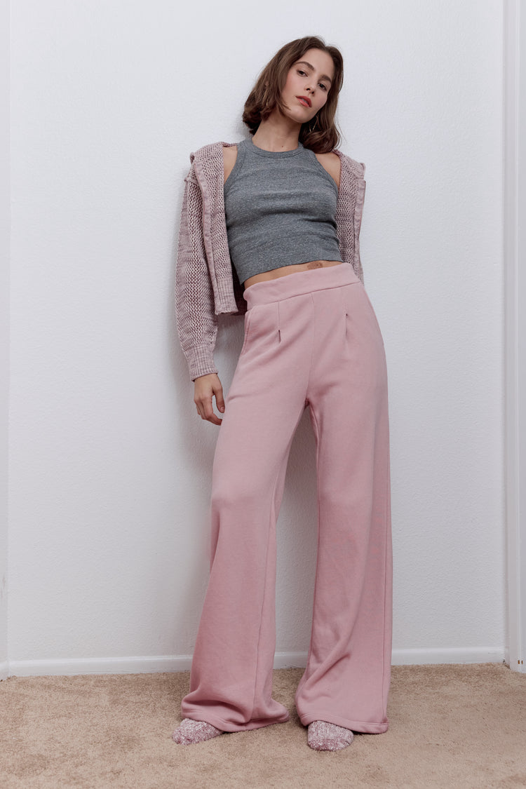NSF Louis Pleated Wide Leg Cloud Fleece Pant - Mallow