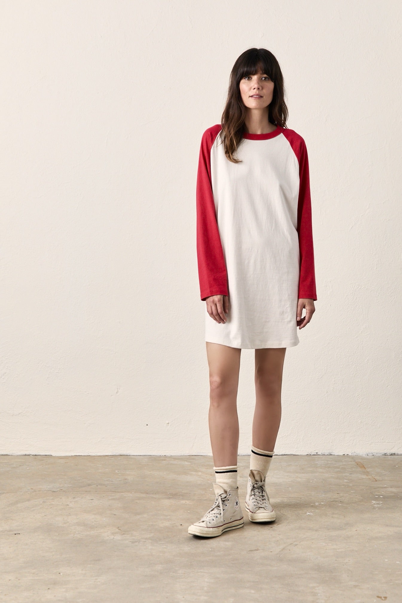 FRANKLIN BASEBALL TEE DRESS / IVORY/RED