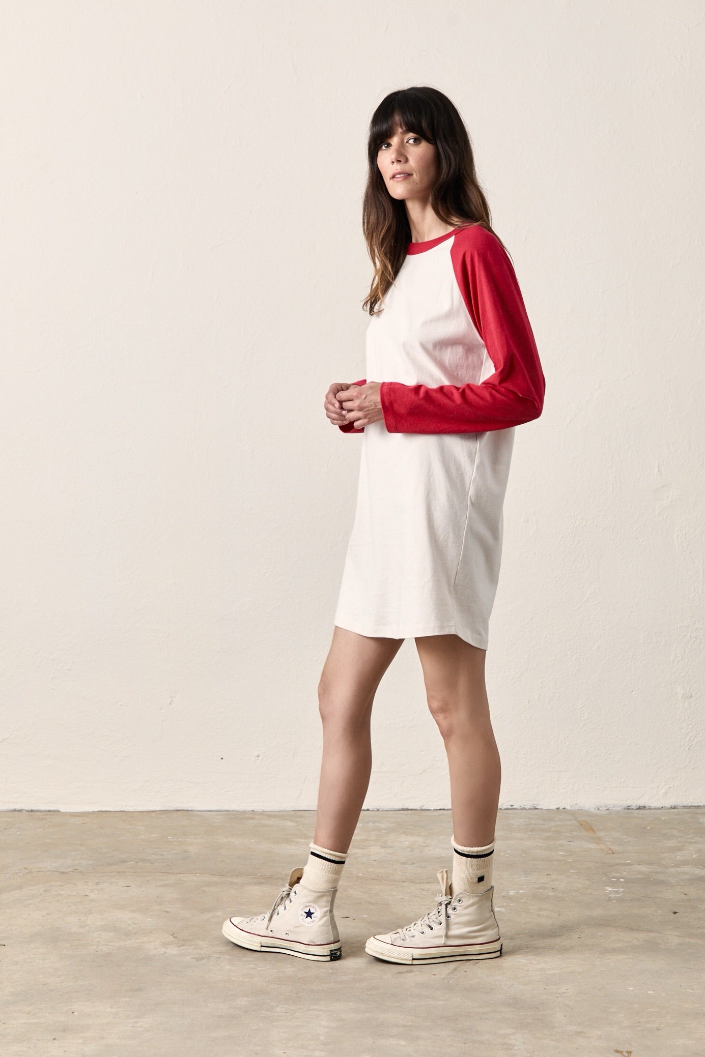 FRANKLIN BASEBALL TEE DRESS / IVORY/RED