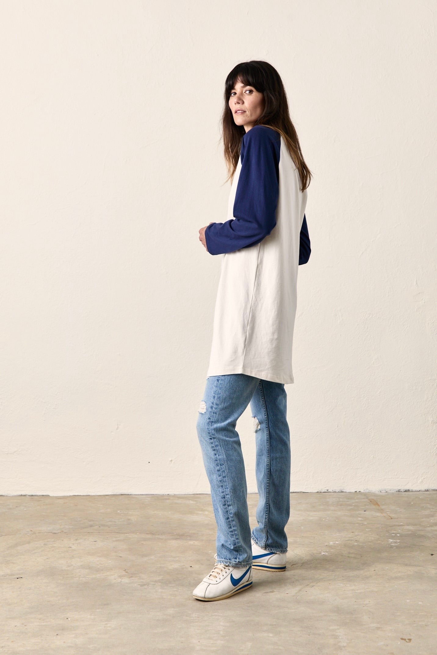 FRANKLIN BASEBALL TEE DRESS / IVORY/NAVY