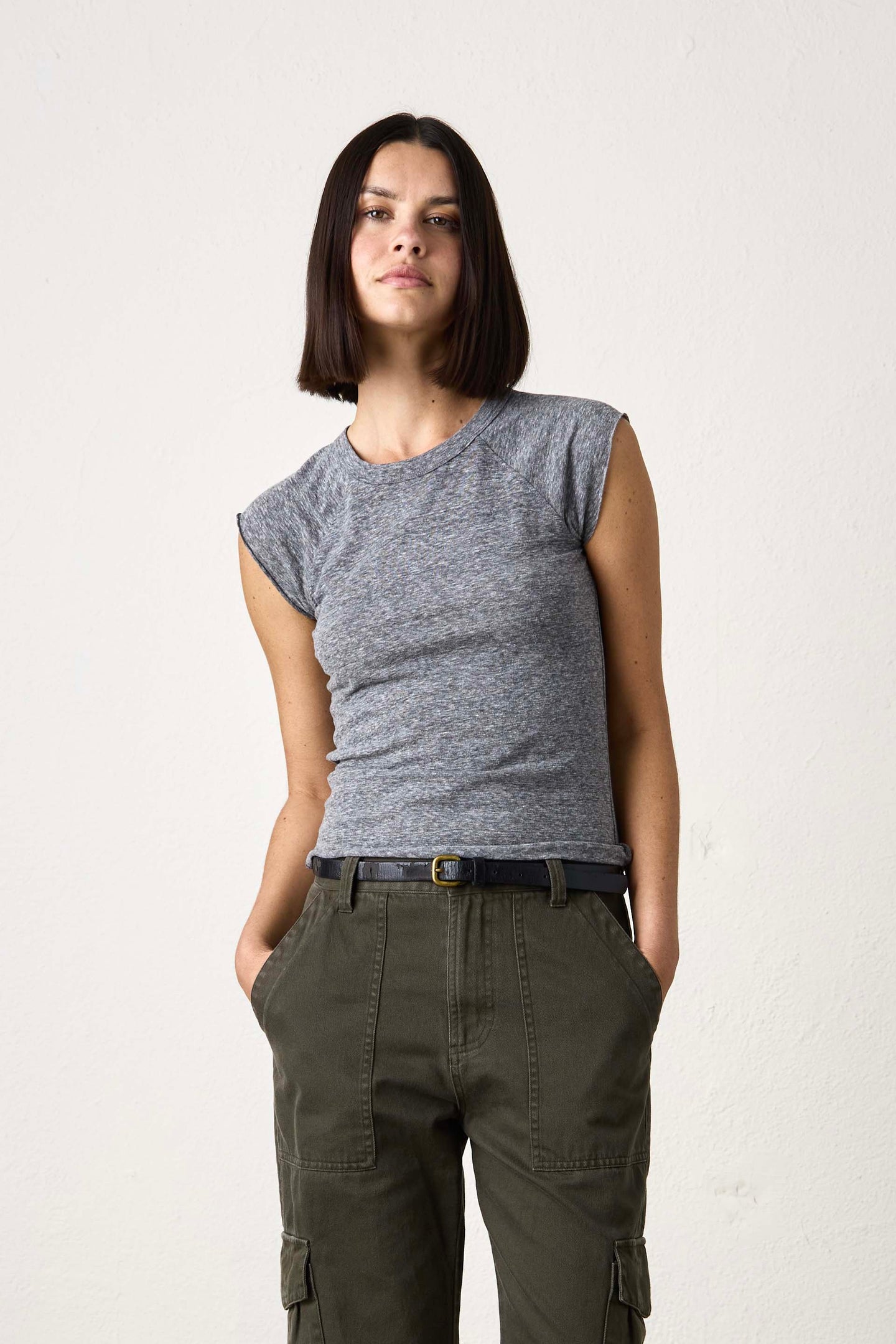 CHLOE FITTED ATHLETIC JERSEY TEE / CHARCOAL HEATHER GREY