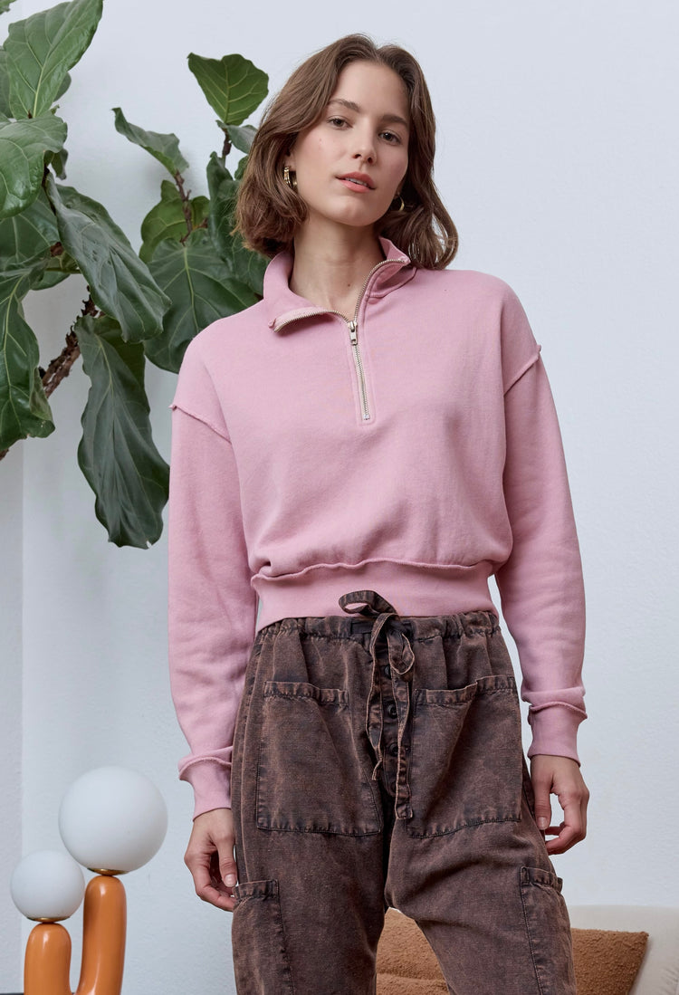 NSF Tova Cloud Fleece Half Zip Sweatshirt - Mallow