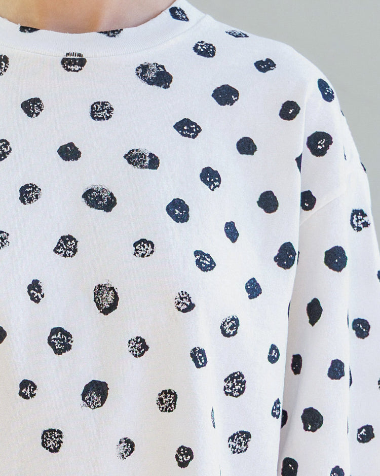 Knox Heavy Jersey Tee - Pearl Broken Dot featuring a relaxed fit with hand-printed broken dot design.