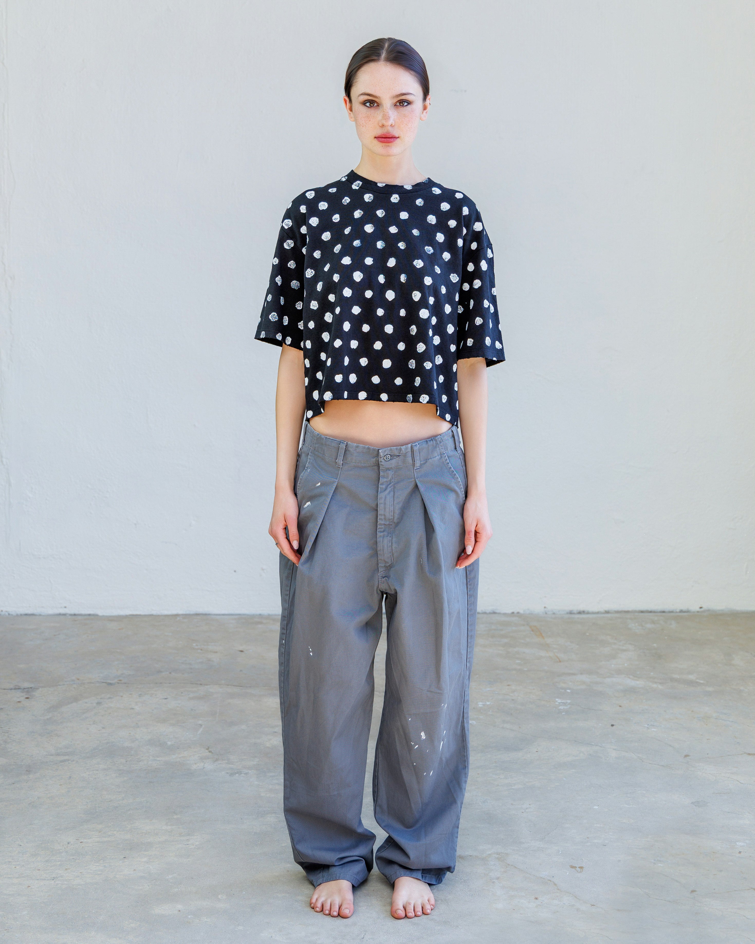Women's Cropped Cotton Jersey T-Shirt – Black Broken Dot | NSF