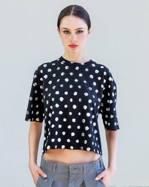 Women's Cropped Cotton Jersey T-Shirt – Black Broken Dot | NSF Studio