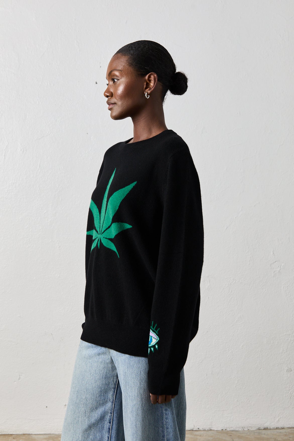 NSF X JA SWEET LEAF CASHMERE CREW / BLACK