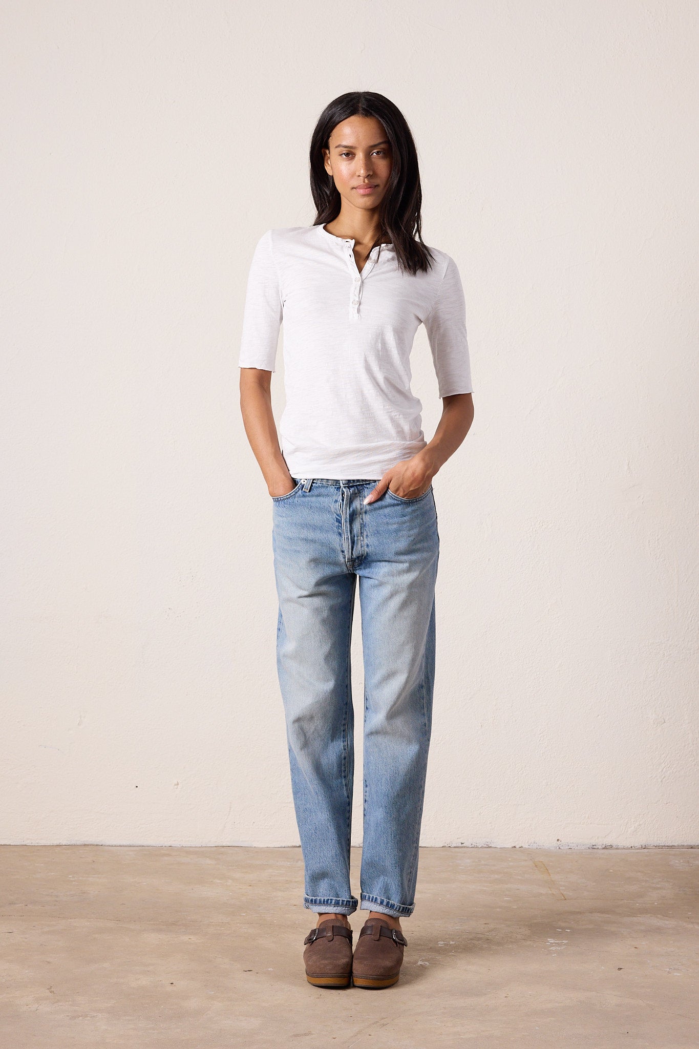 Women's Slub Jersey Henley – Fitted Cotton Half Sleeve Tee | NSF