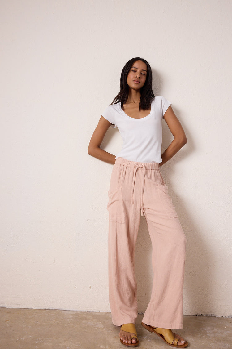 NSF Sydney Wide Leg Linen Viscose Pant Rosy - Main Image