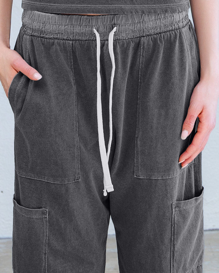 Nova Heavy Jersey Unisex Lounge Pant - Aged Black featuring an elastic drawstring waist and side pockets.