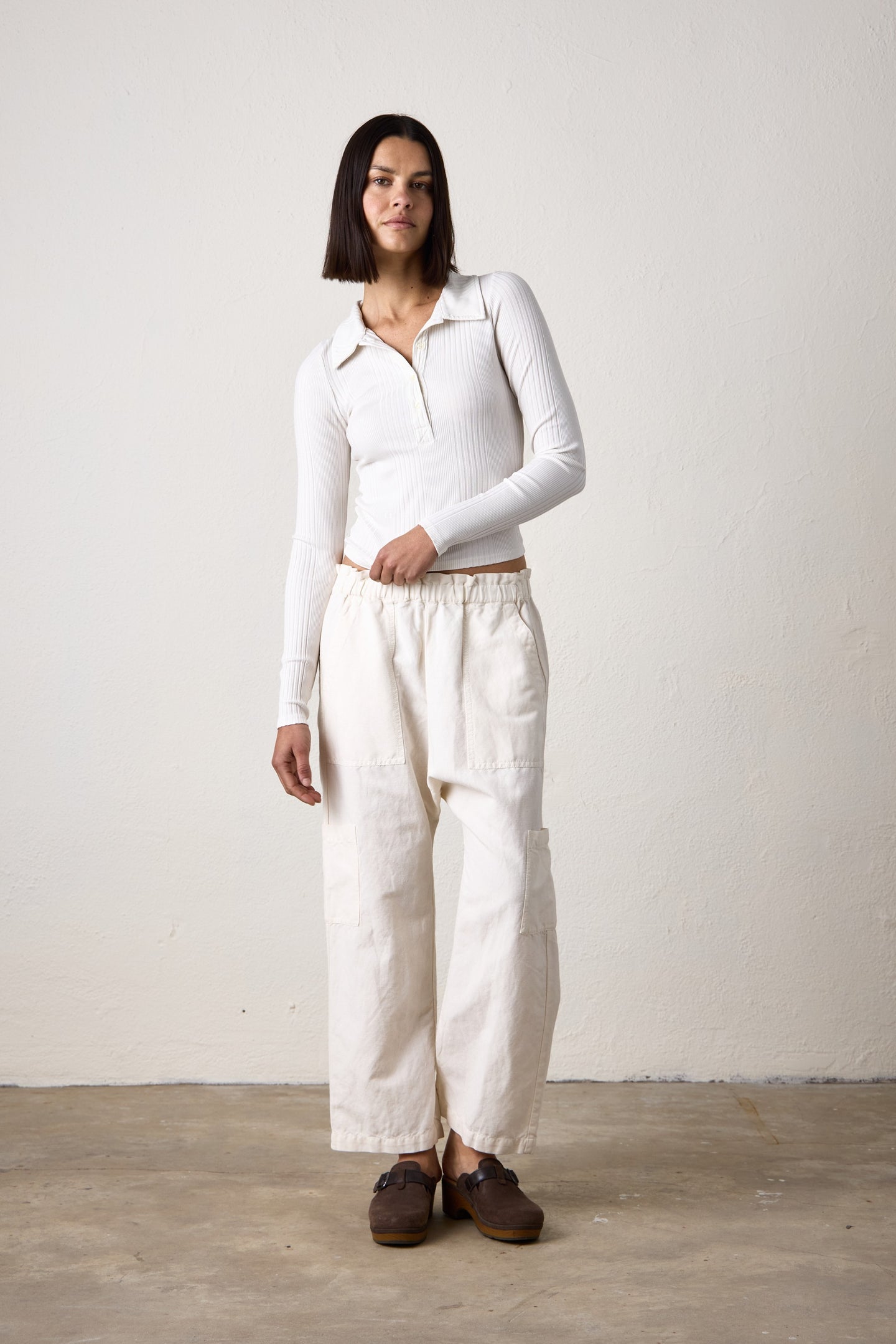 SHAILEY PAPERBAG WAIST LINEN COTTON PANT / IVORY