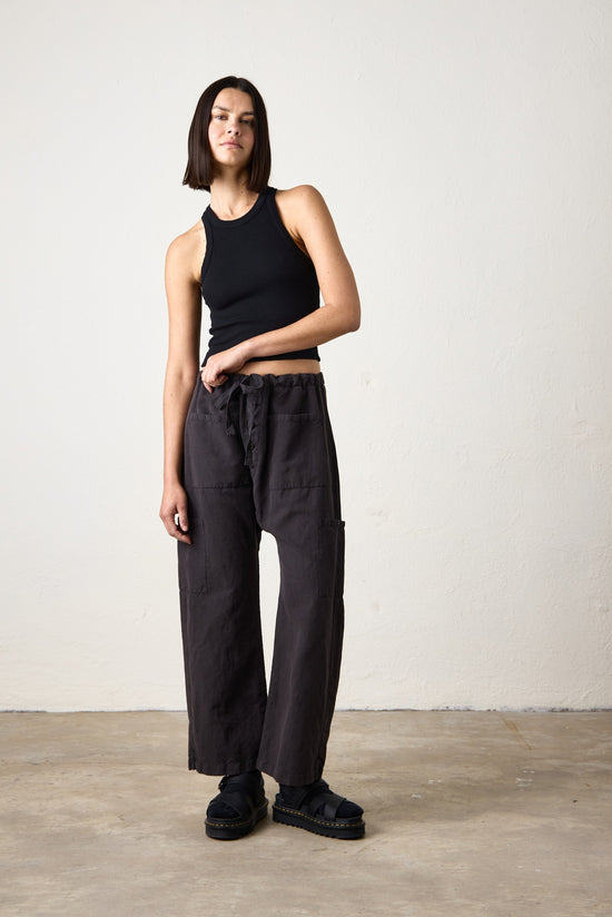 CARLSON LINEN COTTON TIE PANT / FADED BLACK