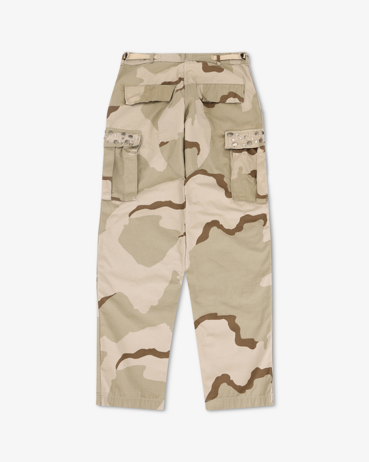 Scout Studded Twill Unisex Cargo Pant - Desert back view showing military camouflage pattern and cargo pockets.